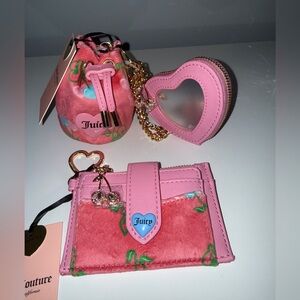 Y2k Juicy Couture Retro Cherry draw string & heart micro bag & cardholder set